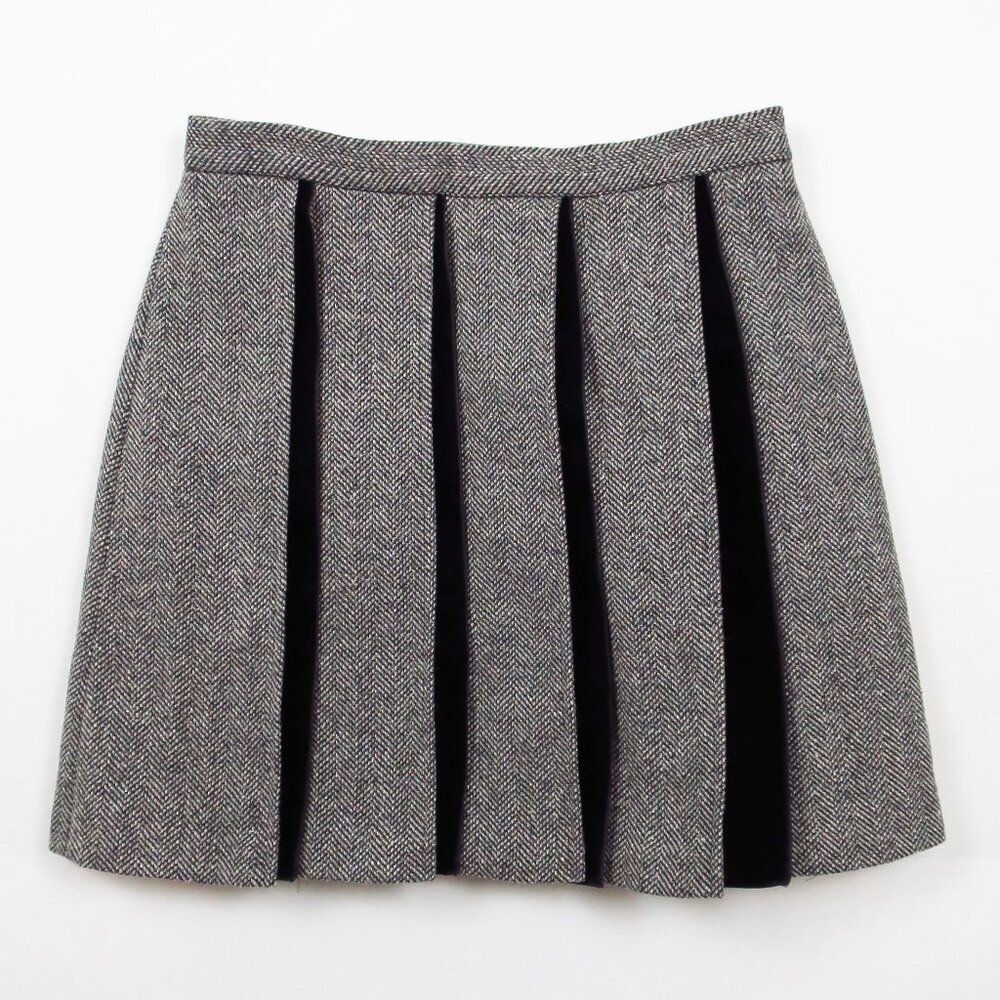 Caractère Wool Tweed and Velvet Knife Pleated Multi Texture Mini Skirt 6